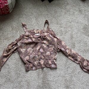 American Eagle Outfitters Mauve Floral Tank with sleeve Detail